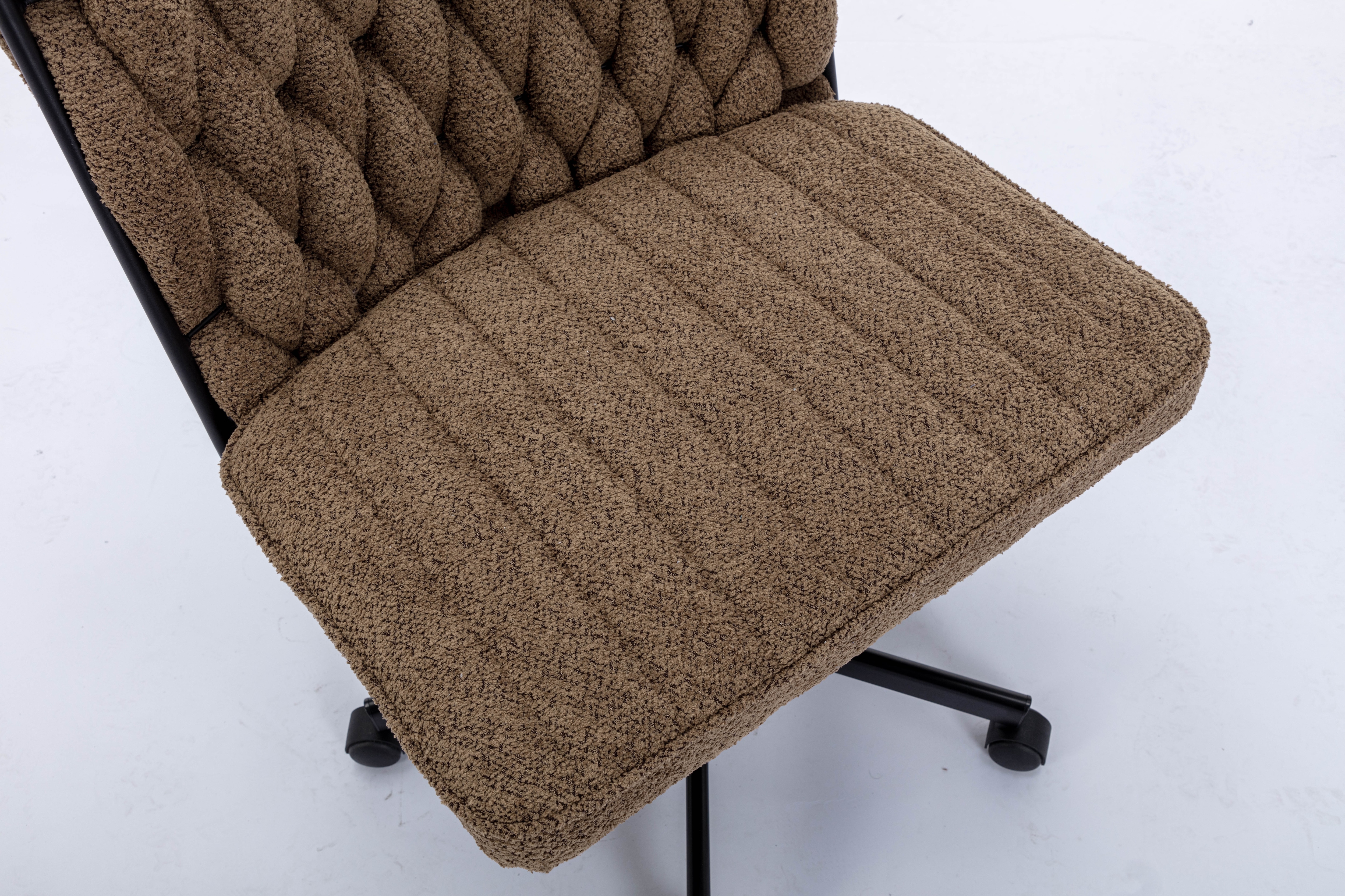 Criss Cross Legged Office Desk Chair With Wheels, Modern Armless Desk Chair With Wide Seat, Home Office Chairs For Work, Meditation, Vanity,Brown_voghion.com